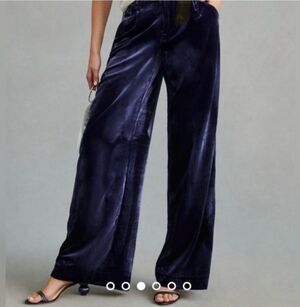 Anthropologie Maeve Avery Blue Velvet Wide-Leg Pants Trouser Size 0
